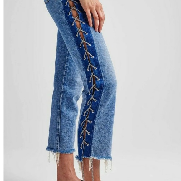 HUDSON Sz28 ZOEEY HI-WAIST CROP STRAIGHT LACE UP JEANS HIGH SPIRITS NWT - Picture 11 of 11